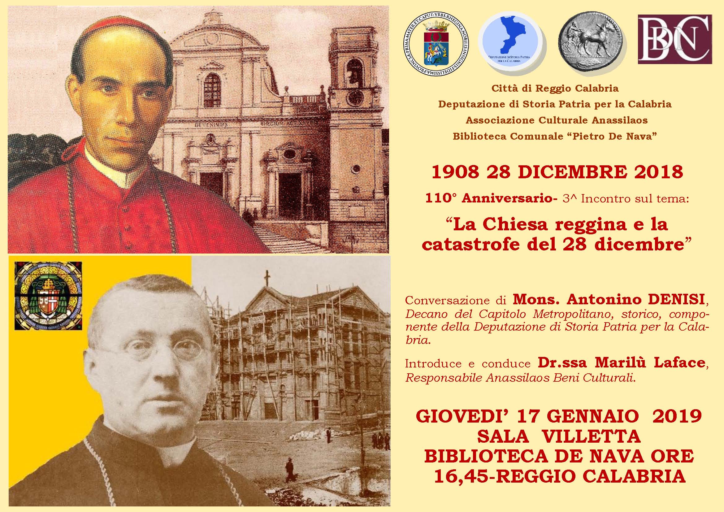 Conversazione di Mons. Antonino Denisi “La Chiesa reggina e la catastrofe del 28 dicembre”