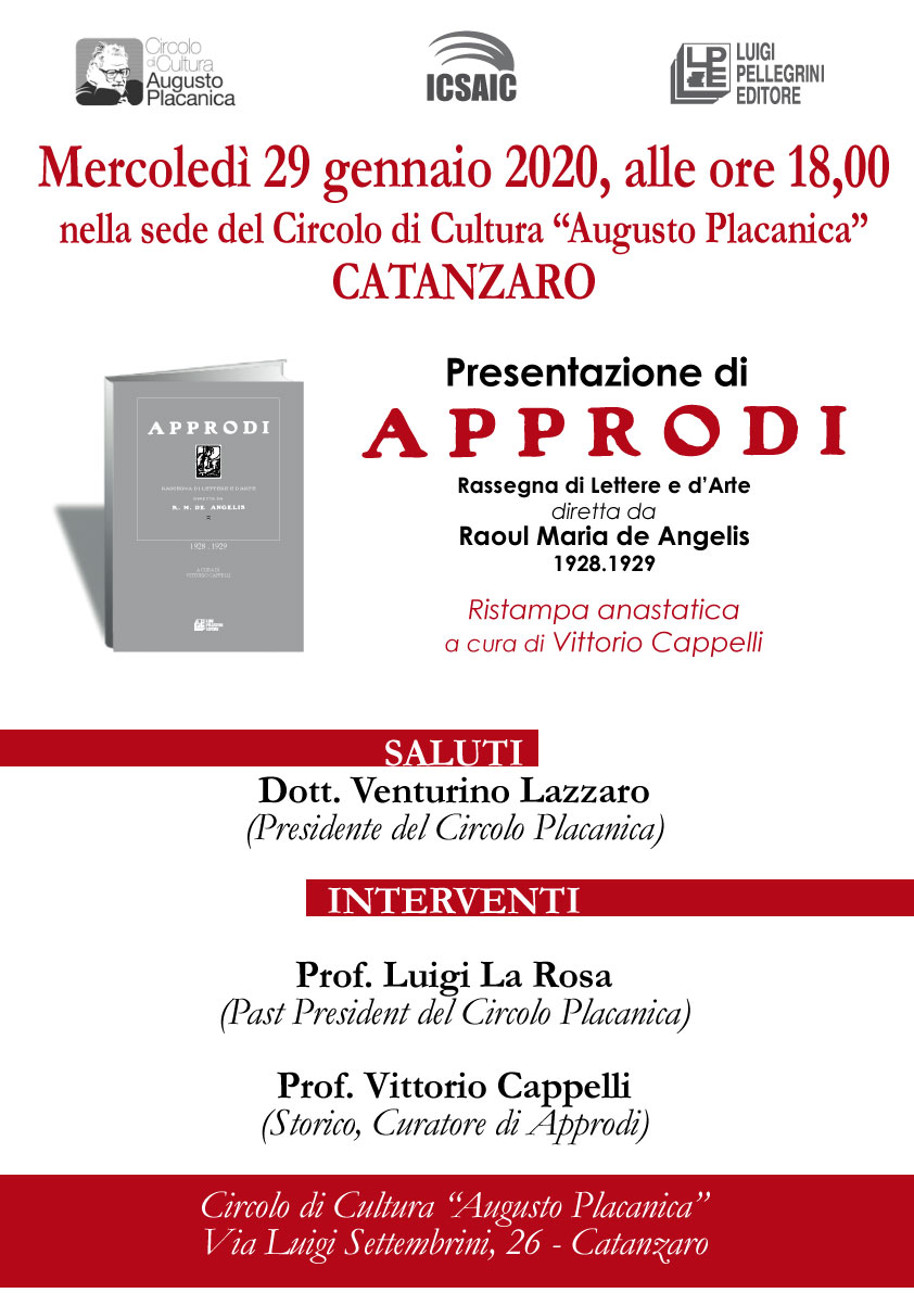 Catanzaro, il 29 gennaio presentazione della ristampa della rivista “Approdi”