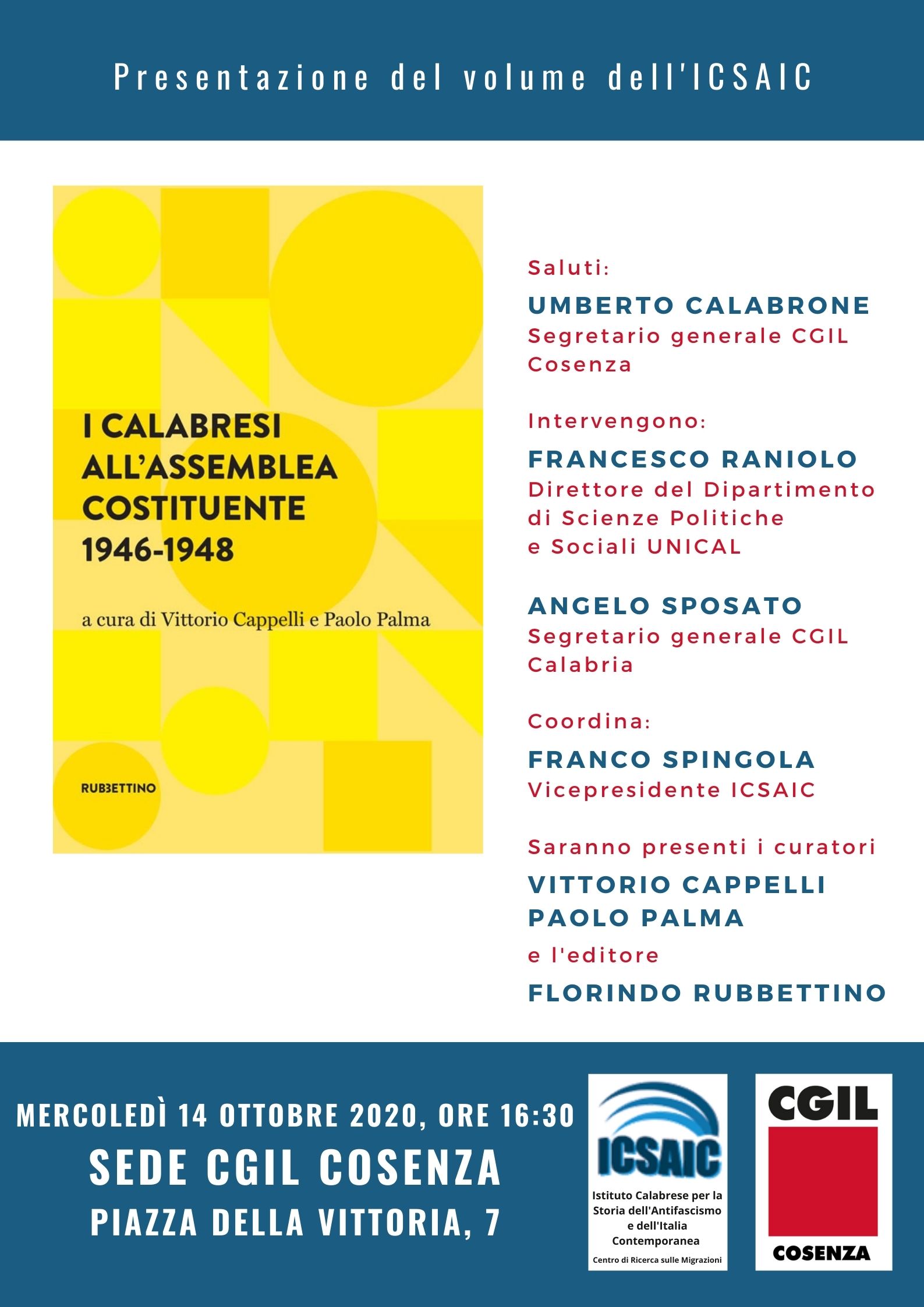 Presentazione del volume “I Calabresi all’Assemblea Costituente 1946-1948”