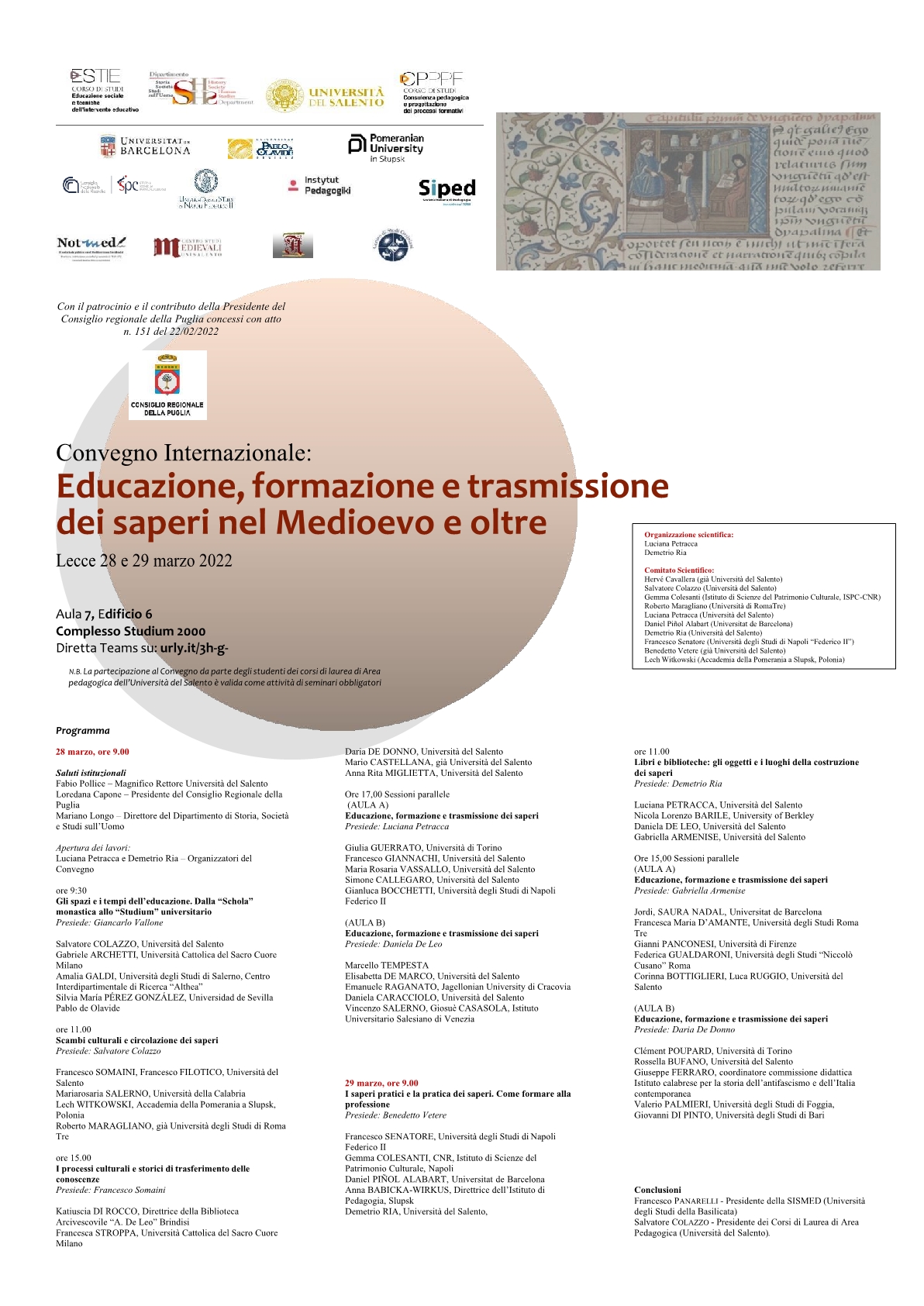 Educazione, formazione e trasmissione dei saperi nel Medioevo e oltre. Al convegno internazionale di Lecce anche l’Icsaic