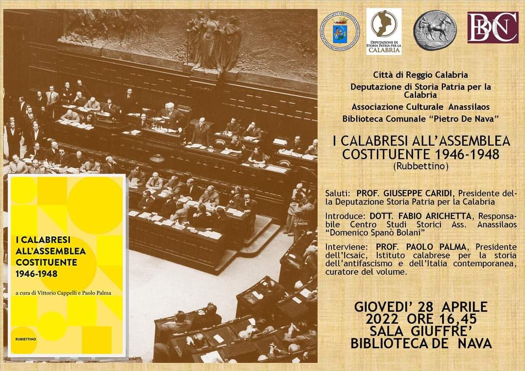 I calabresi all’Assemblea Costituente: l’ICSAIC con Palma a Reggio Calabria