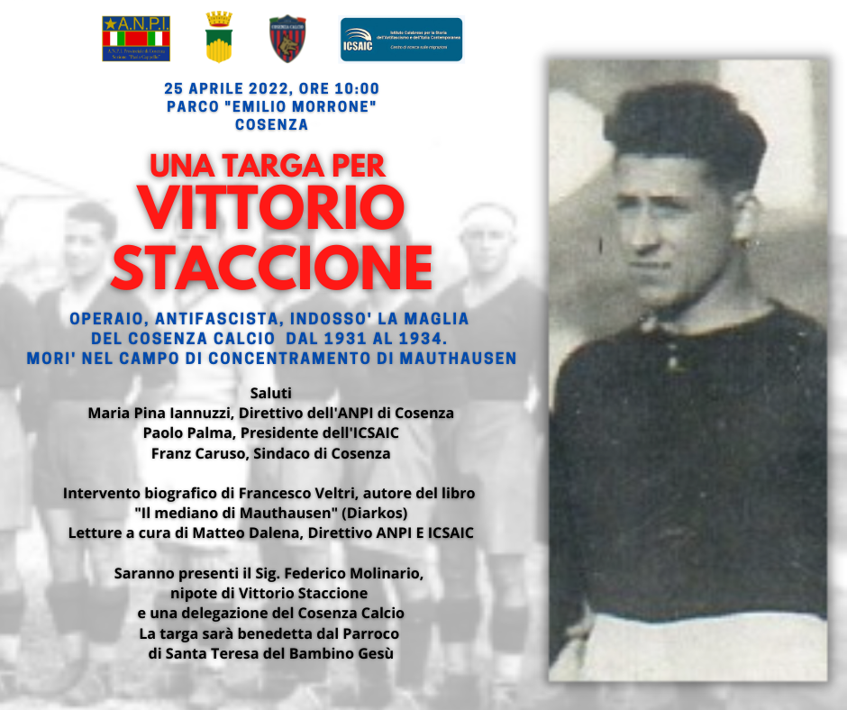 25 Aprile: una targa ANPI-ICSAIC per Vittorio Staccione, il mediano di Mauthausen