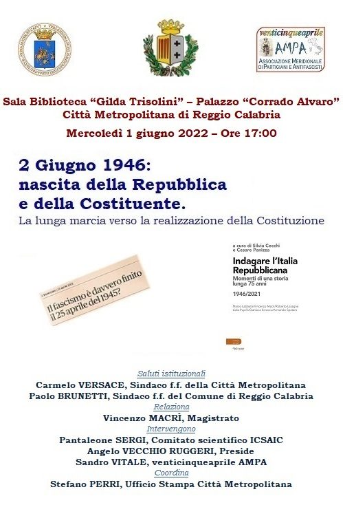2 Giugno 1946: Repubblica e CostituenteIniziativa a Reggio Calabria con l’Icsaic