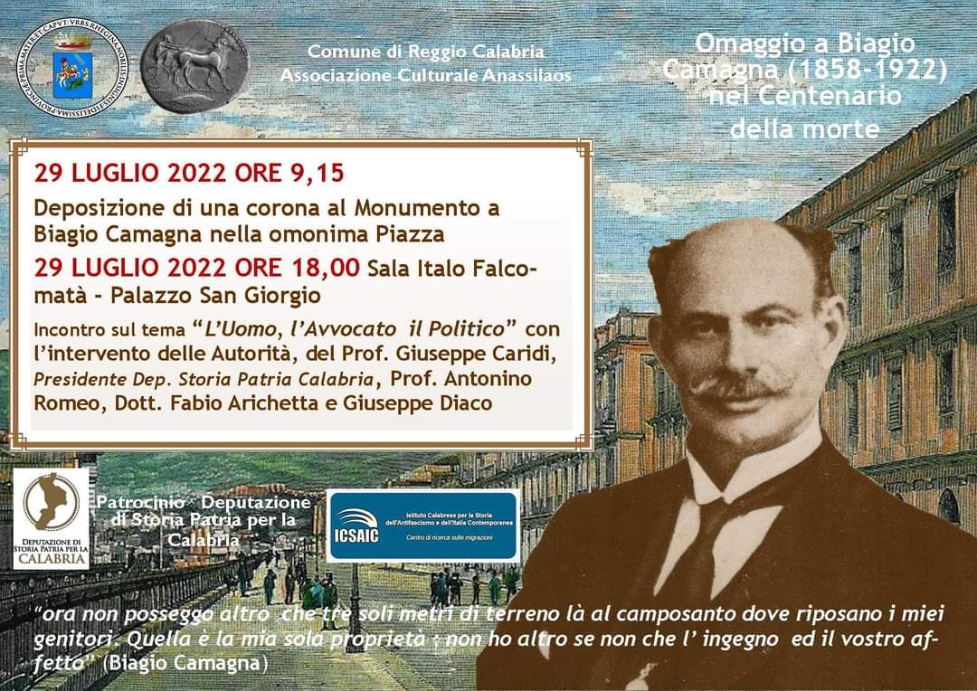 Reggio Calabria: omaggio a  Biagio Camagna nel centenario con Caridi, Arichetta, Romeo