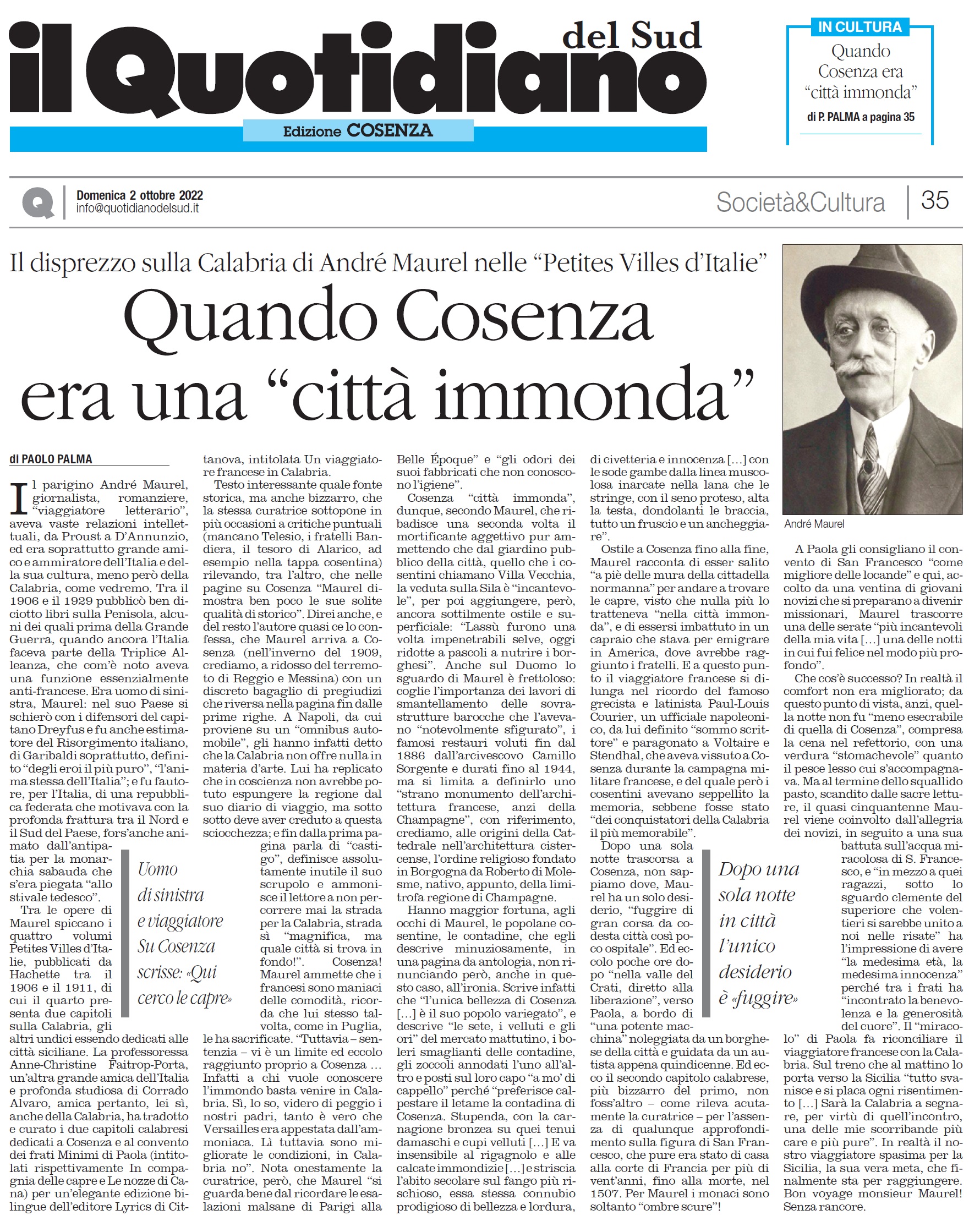 André Maurel “nemico” della Calabria in un articolo di Paolo Palma