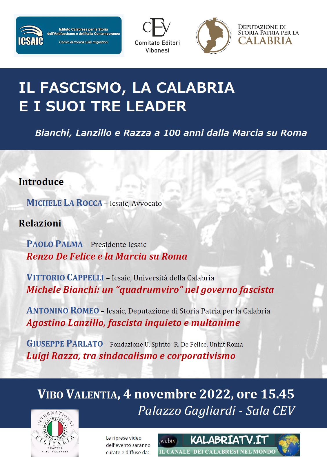 Marcia su Roma: l’ICSAIC a Vibo convegno sui tre “big” calabresi del fascismo