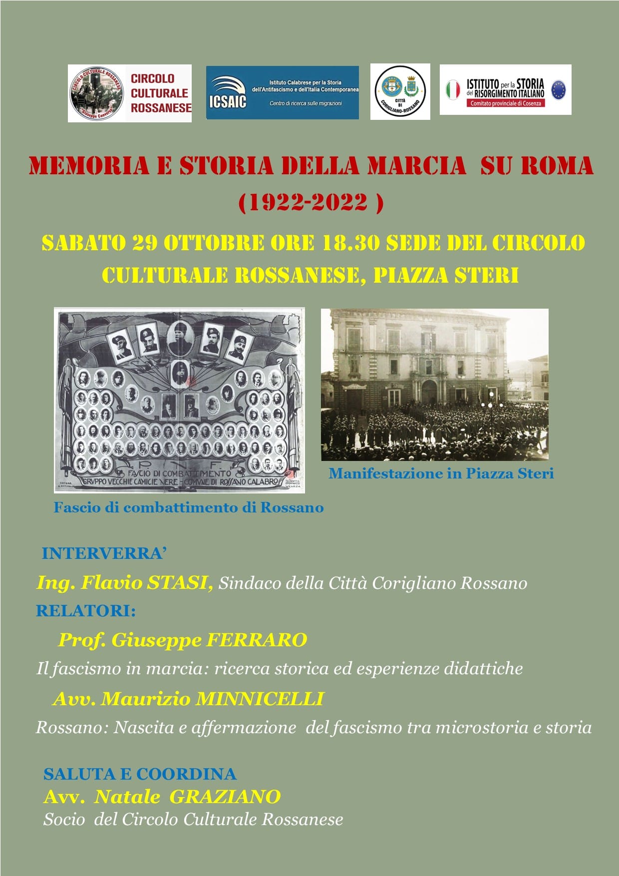 Memoria e storia della marcia su Roma, un convegno a Rossano