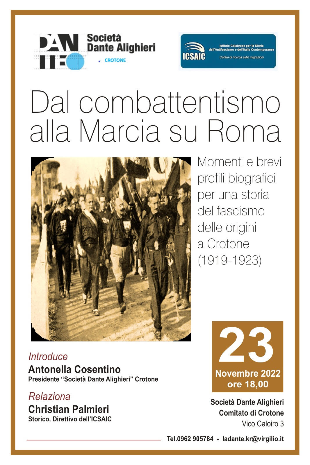 “Dal combattentismo alla Marcia su Roma”: l’ICSAIC a Crotone