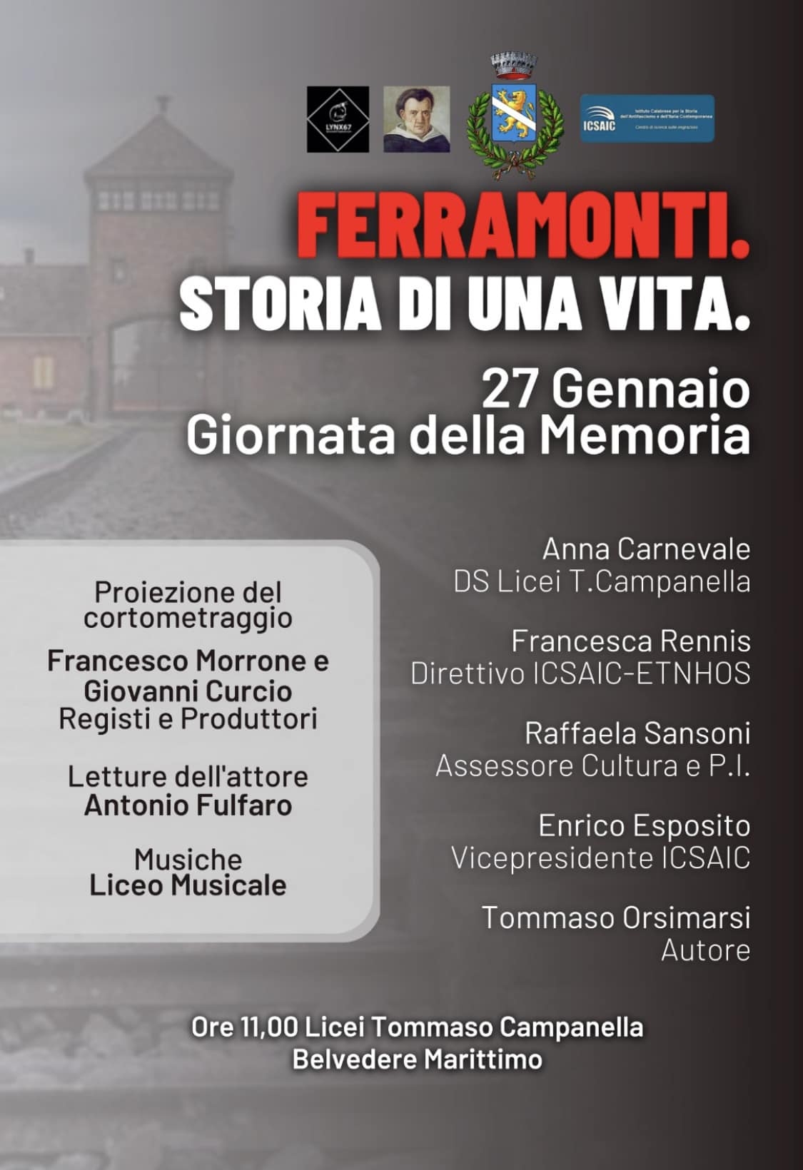 Giorno della Memoria a Belvedere Marittimo, con Esposito e Rennis dell’ICSAIC