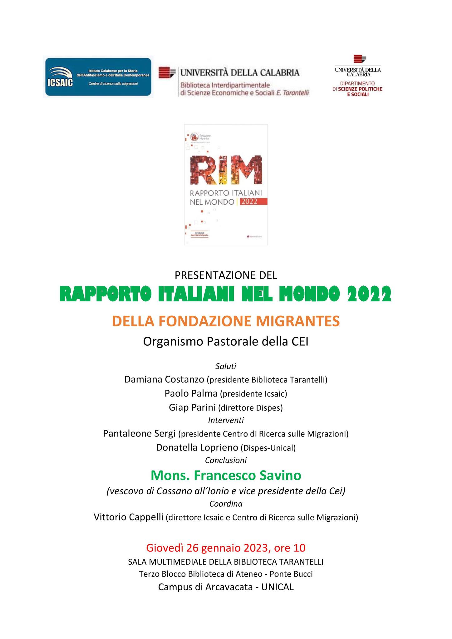 Migrantes: presentato all’Unical il “Rapporto italiani nel mondo 2022”