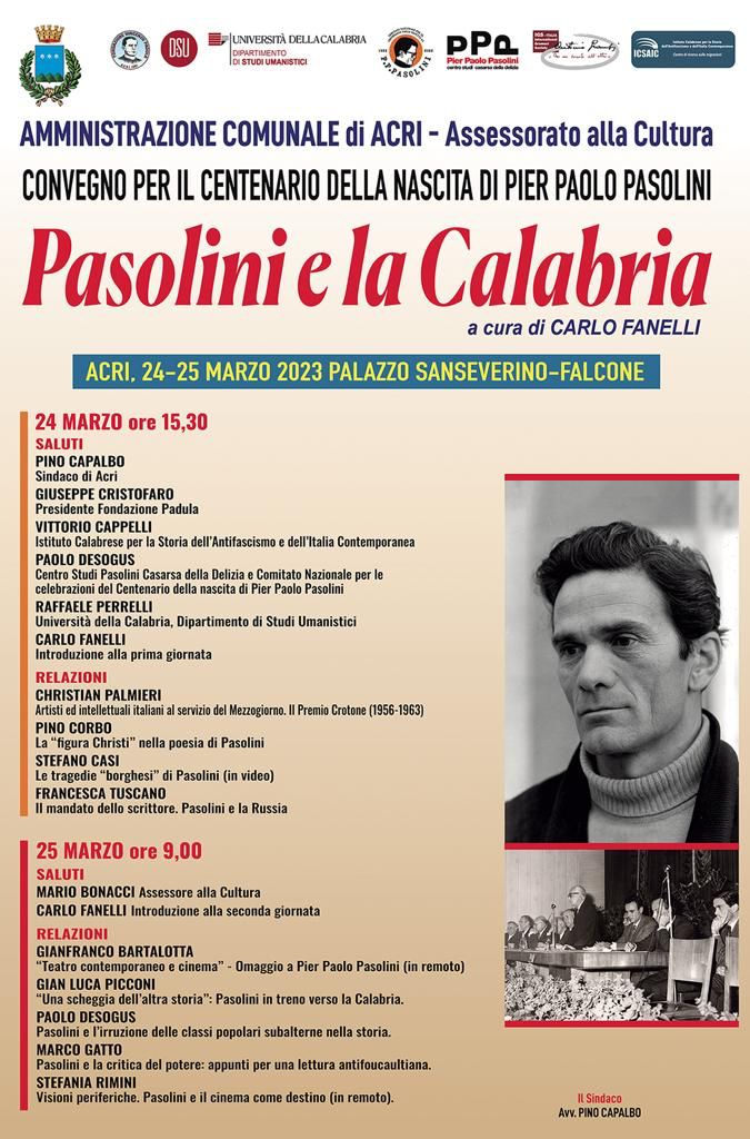 Pasolini e la Calabria: convegno ad Acri per il centenario pasoliniano