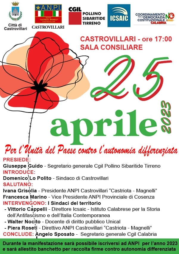 Un 25 aprile per l’unità del Paese, a Castrovillari e in altri Comuni calabresi