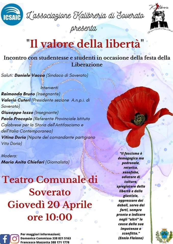 Il valore della libertà, l’ICSAIC a Soverato incontra le scuole per il 25 aprile