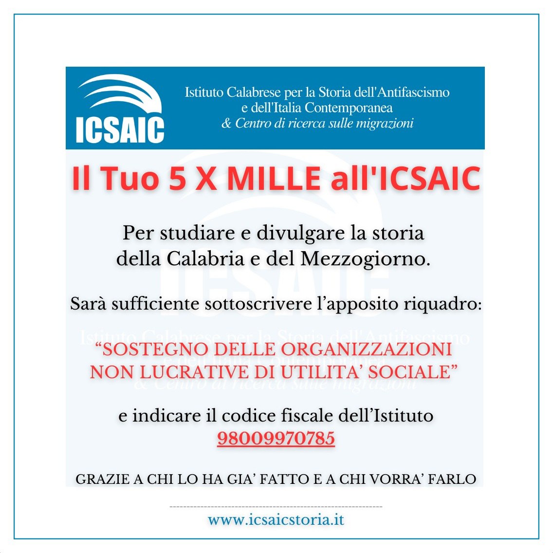 Il tuo 5 per mille all’ICSAIC