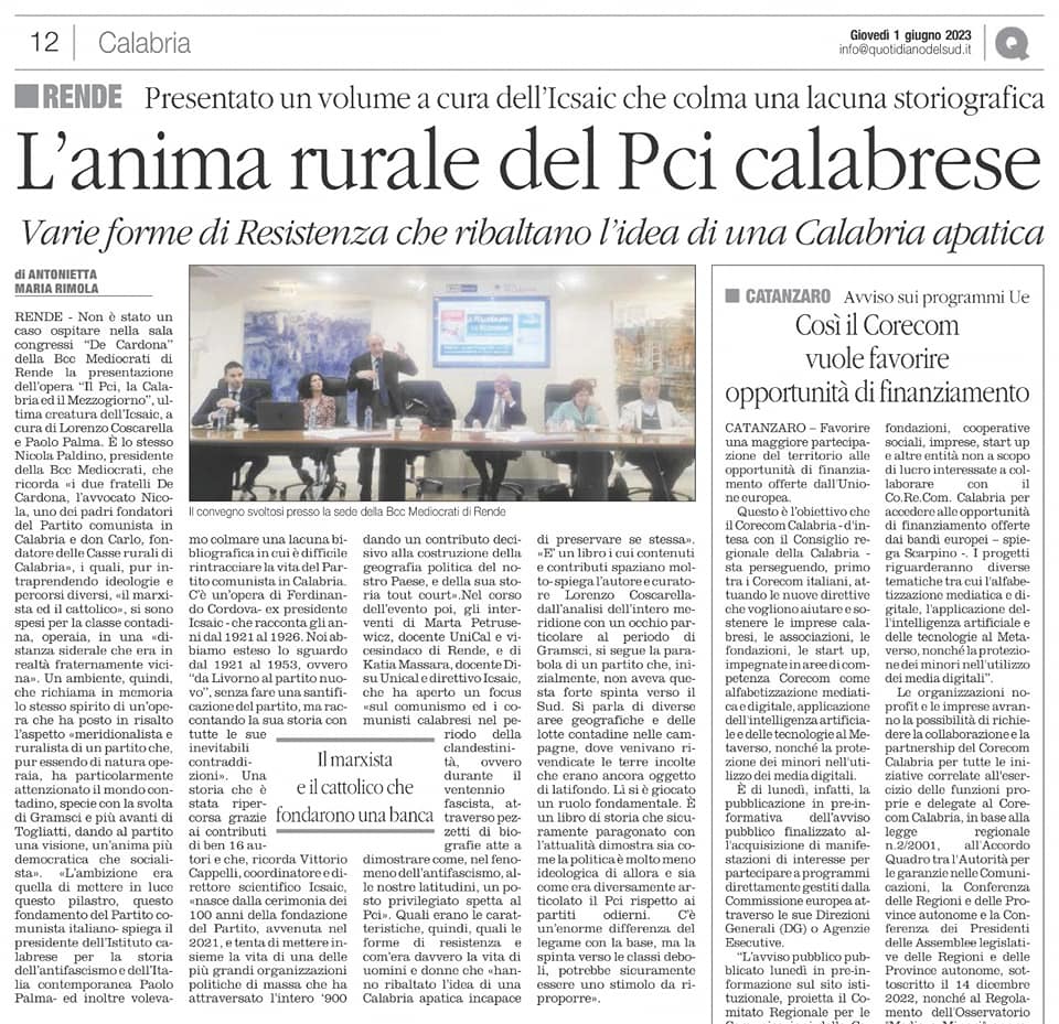 La presentazione del volume sul PCI sul Quotidiano del Sud