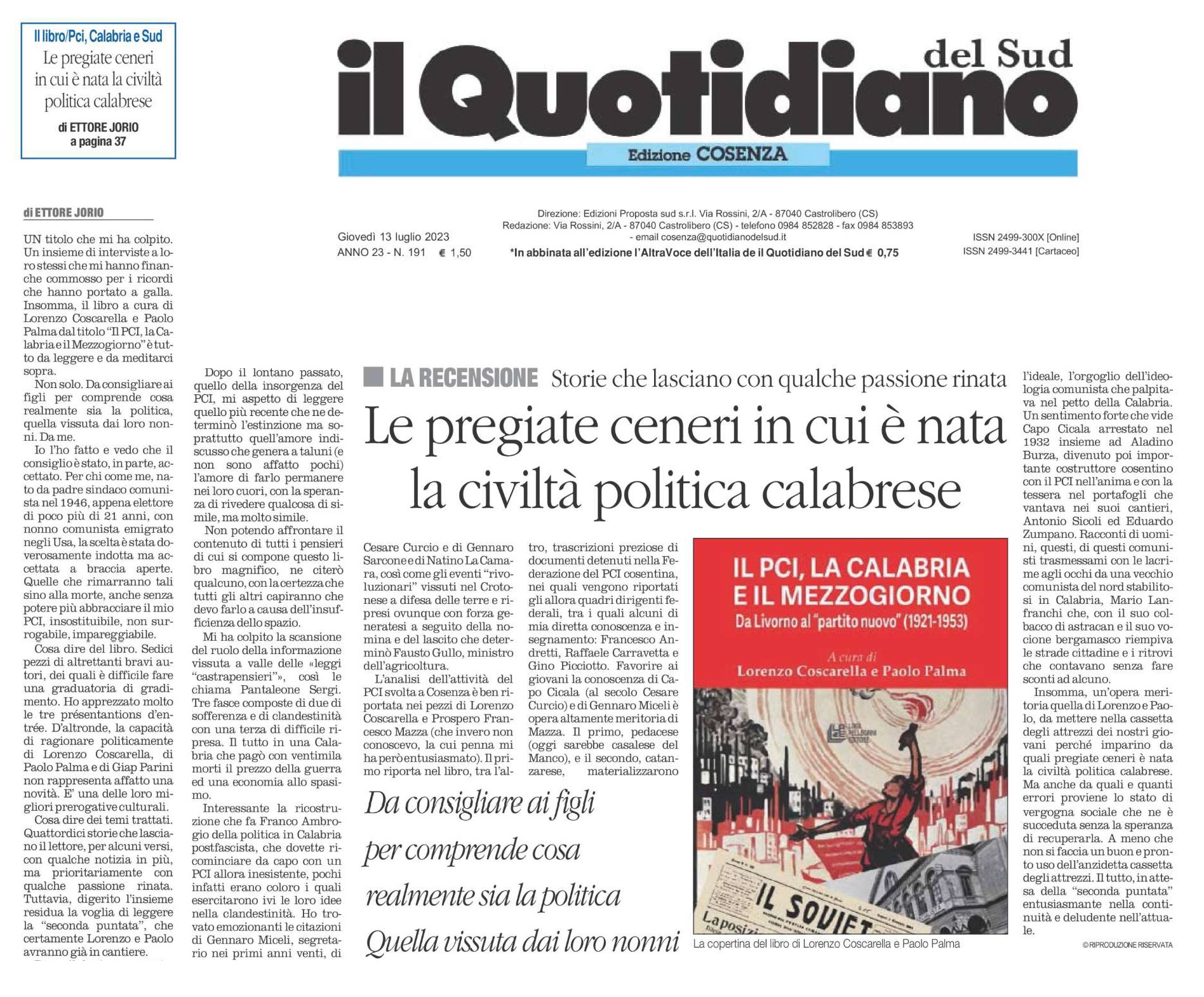 Tra passione civile e nostalgia. La recensione di Ettore Jorio al “nostro” PCI