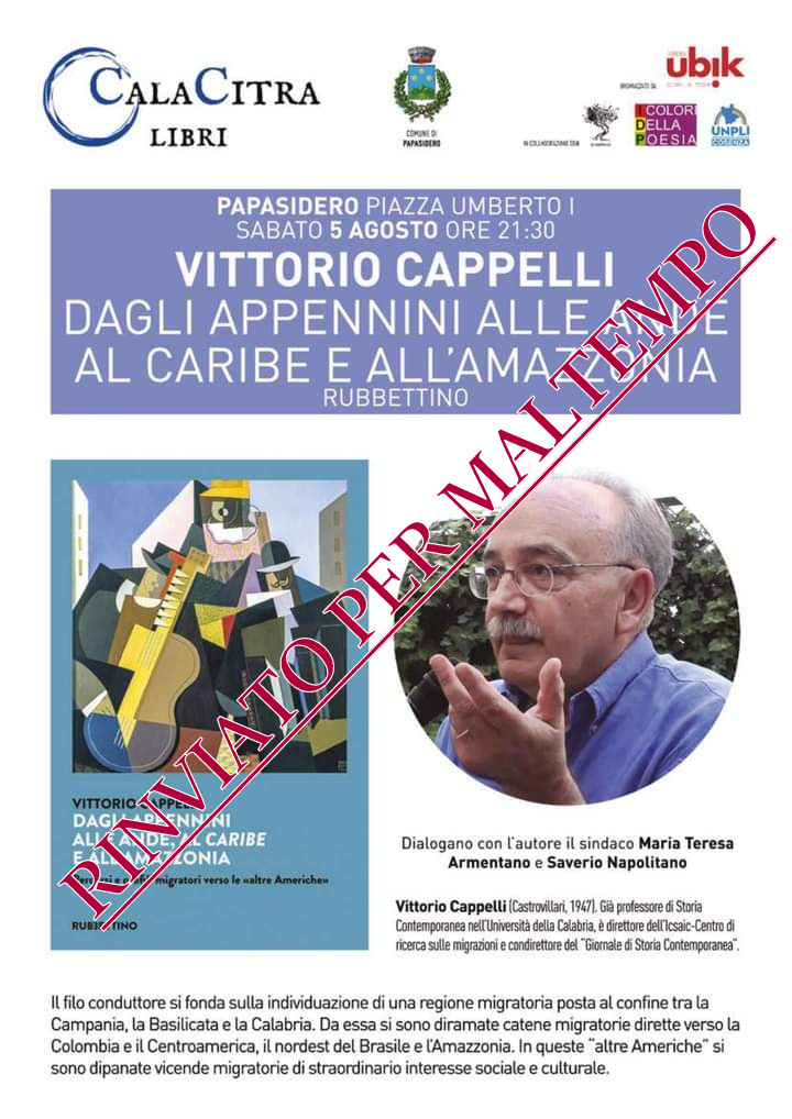 RINVIATO PER MALTEMPO: Le migrazioni verso le “altre Americhe”. A Papasidero con Vittorio Cappelli