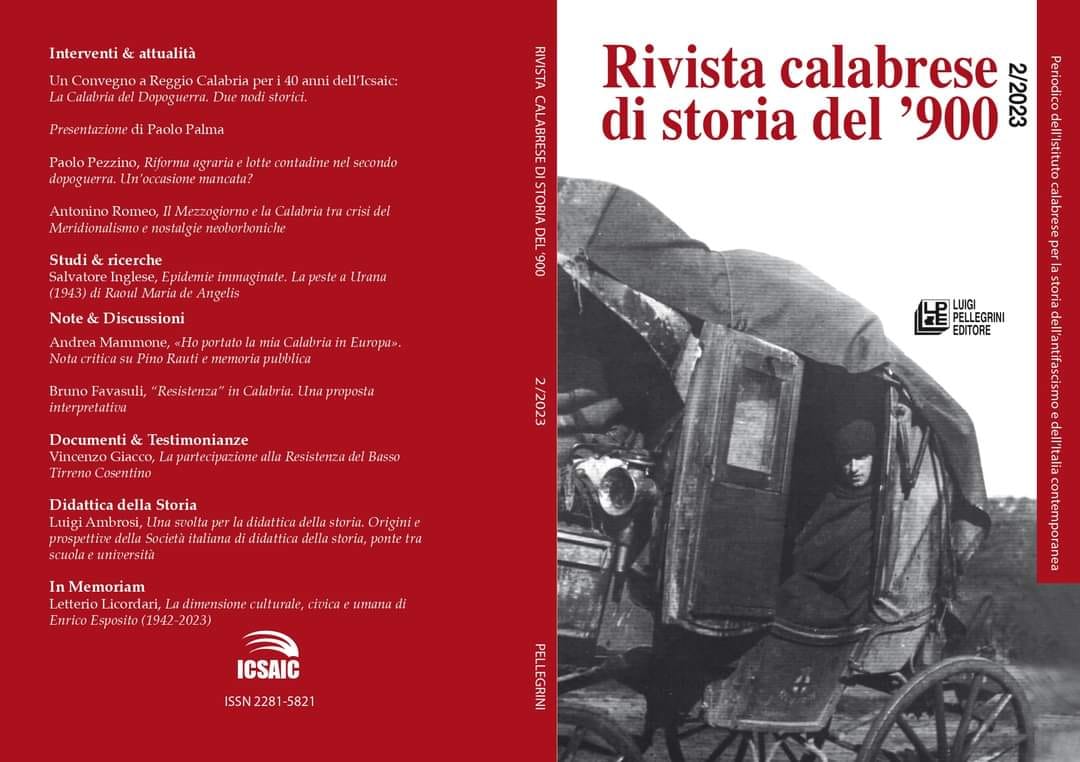 Pubblicato il n. 2 del 2023 della Rivista calabrese di storia del ‘900