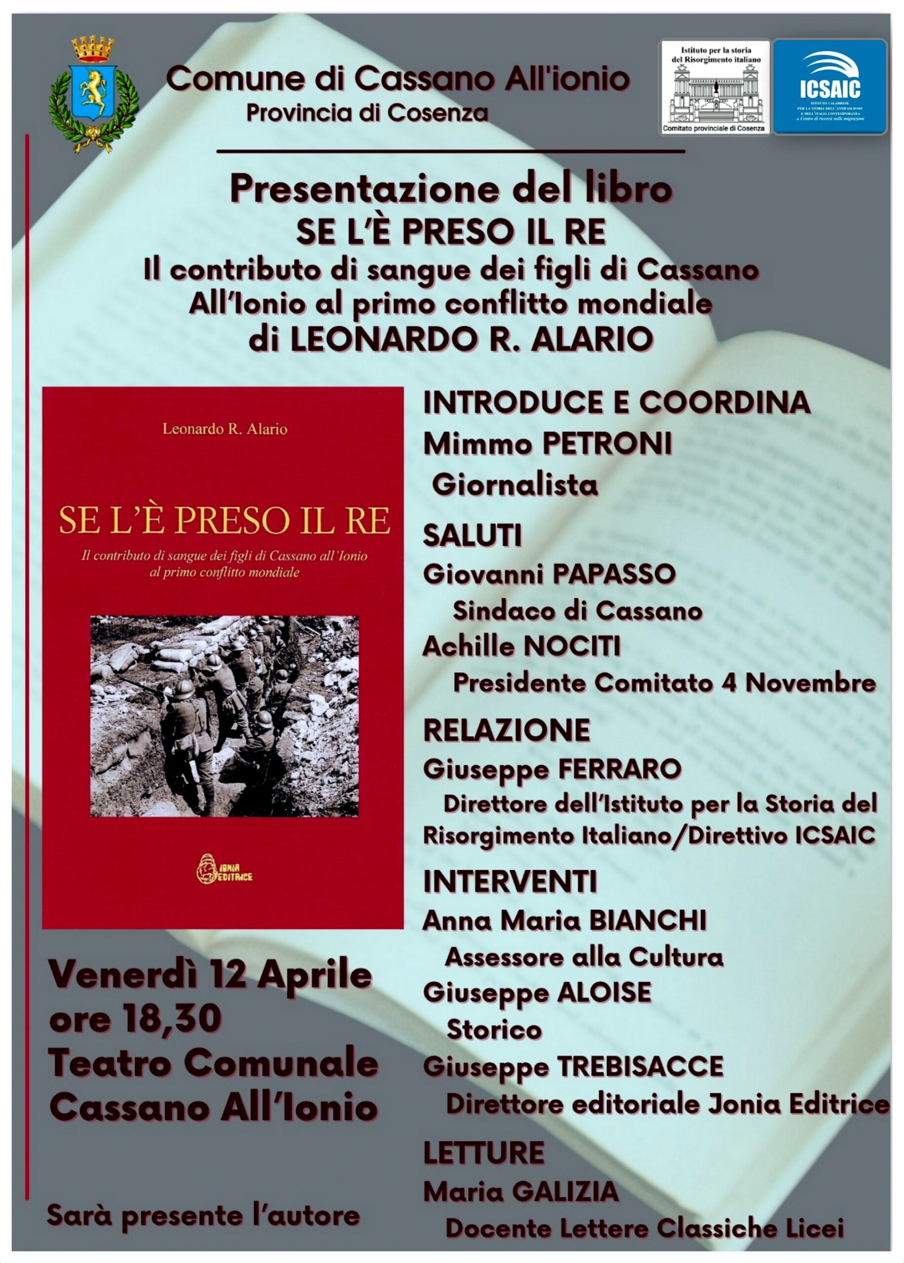 L’ICSAIC a Cassano per un libro sui suoi Caduti nella Grande Guerra