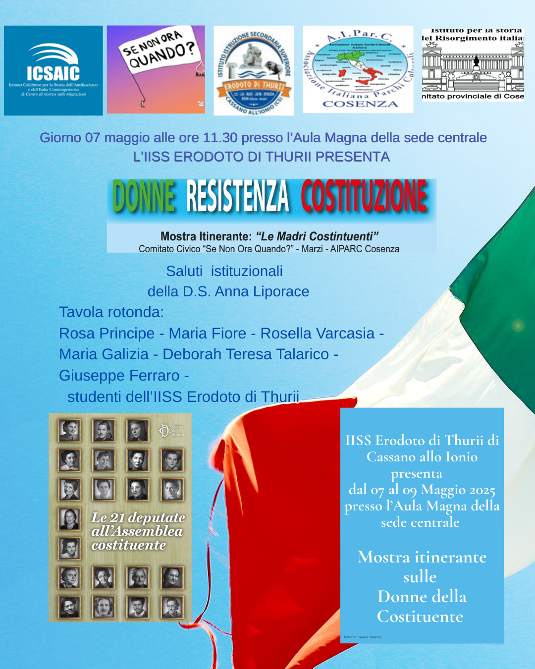 Donne, Resistenza, Costituzione. Tappa della mostra delle “Costituenti” a Cassano con l’ICSAIC