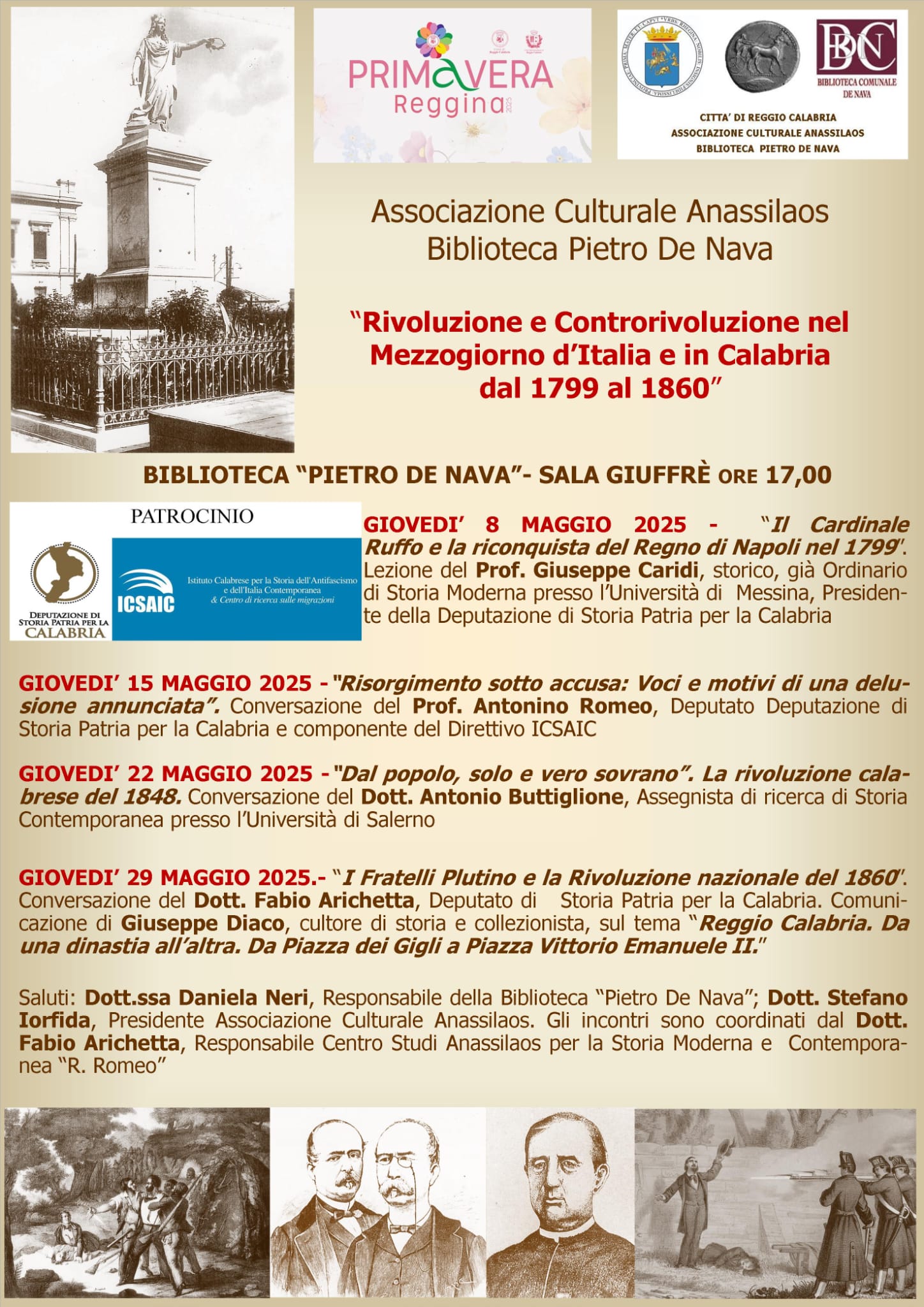 Ciclo di incontri a Reggio sulla storia calabrese dal 1799 al 1860, con Romeo e Arichetta dell’ICSAIC