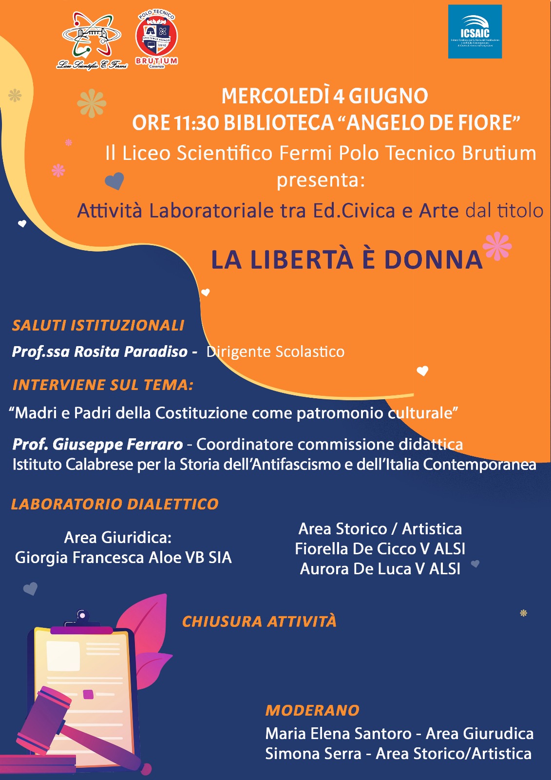 La libertà è donna. Attività laboratoriale al Fermi – Polo Brutium con Ferraro