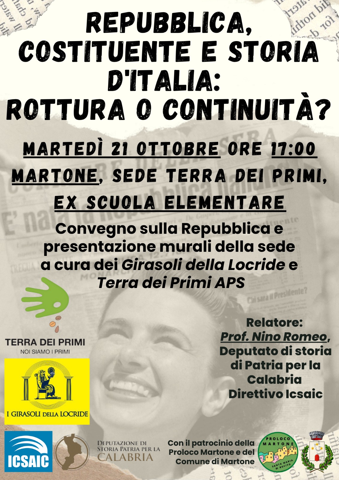 L’ICSAIC a Martone (RC) con Romeo per parlare di Repubblica e Costituente