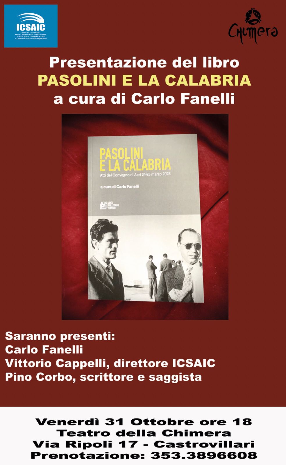 “Pasolini e la Calabria” di Fanelli a Castrovillari con Cappelli