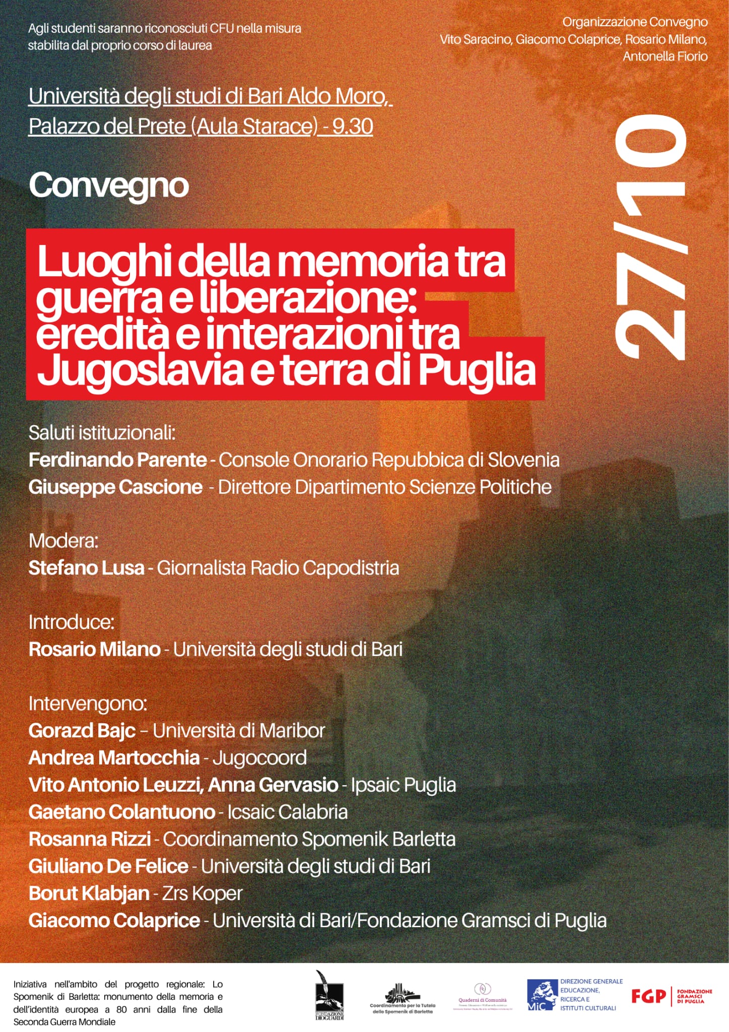 Profughi e partigiani jugoslavi in Puglia nel ’43-’45. L’ICSAIC a Bari con Colantuono