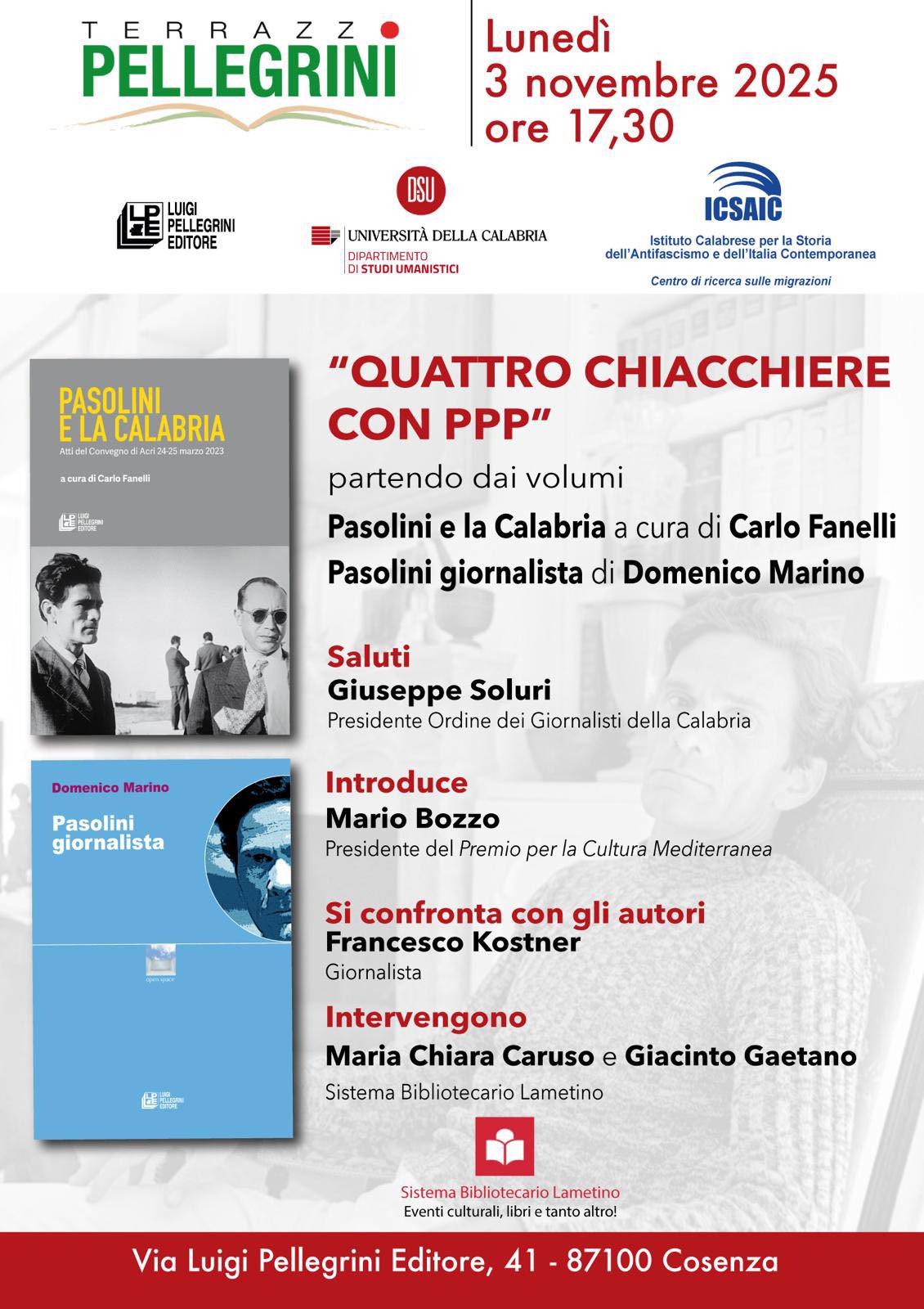 Quattro chiacchiere su Pasolini a Cosenza con Fanelli dell’ICSAIC