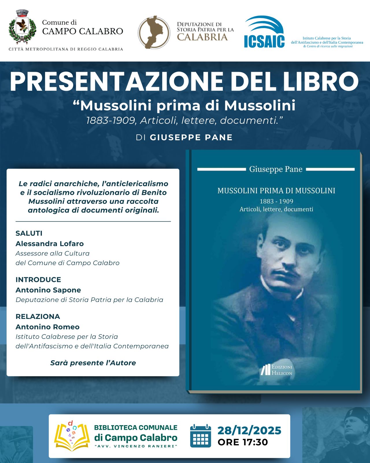 “Mussolini prima di Mussolini”: l’ICSAIC a Campo Calabro con Romeo e Sapone