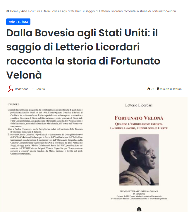 Dalla Bovesia agli Stati Uniti: Nicoletta Toselli “legge” Velonà