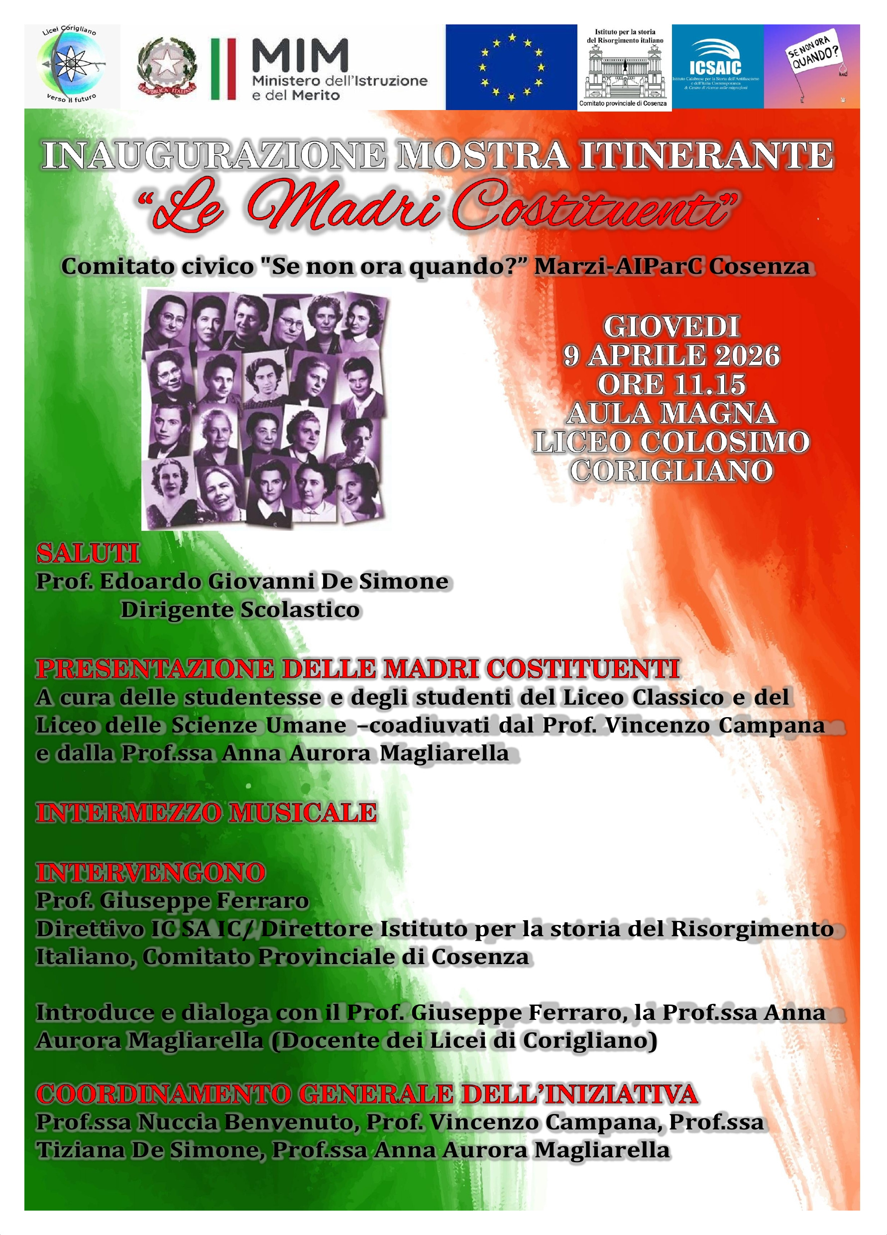 L’ICSAIC al “Colosimo” di Corigliano per “Le Madri Costituenti”