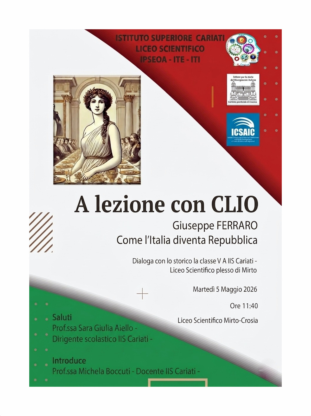 “A lezione con CLIO”: l’ICSAIC e l’Istituto Superiore di Cariati ripercorrono la nascita della Repubblica Italiana