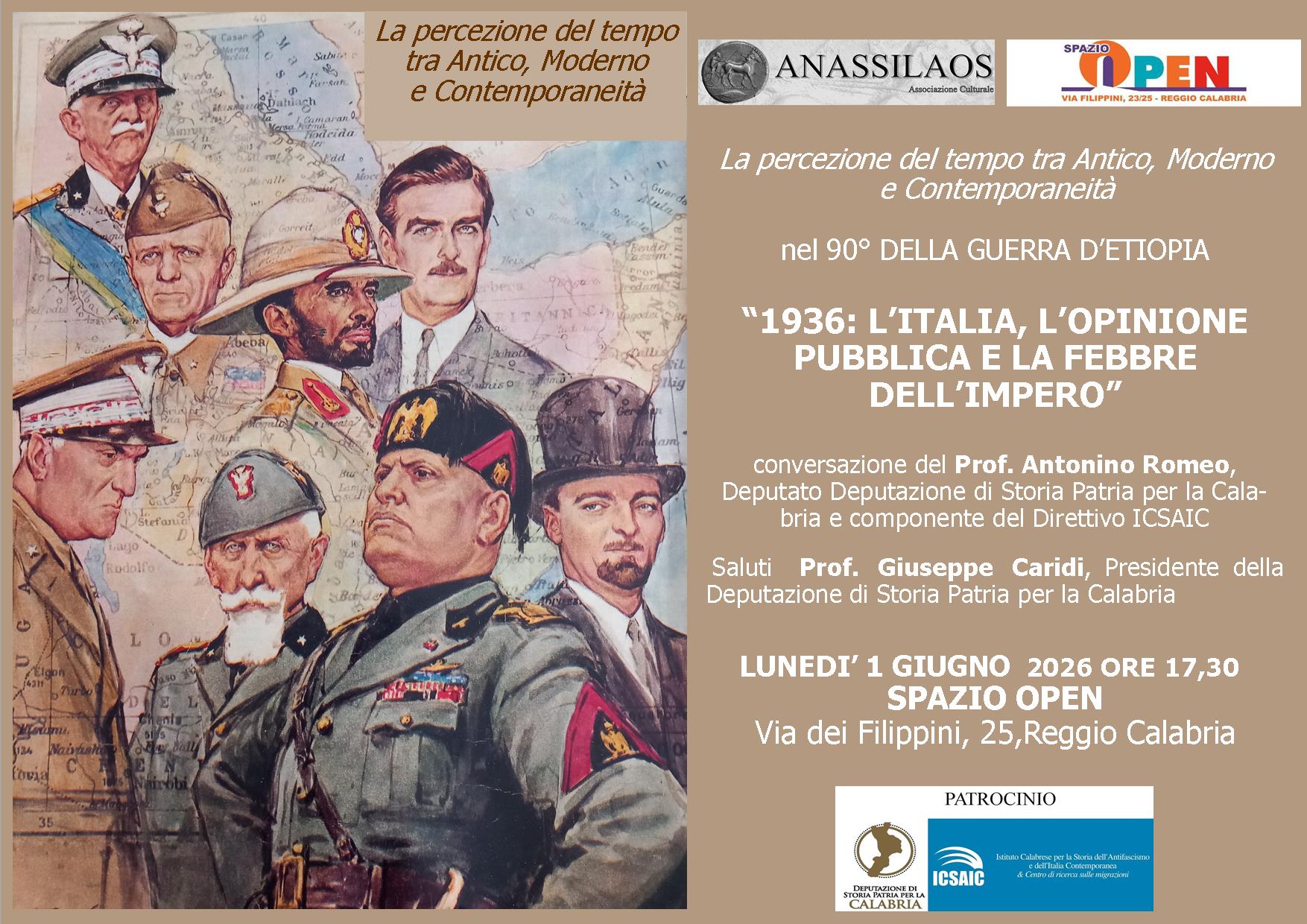 Italia 1936, la febbre dell’Impero: conversazione di Romeo a Reggio