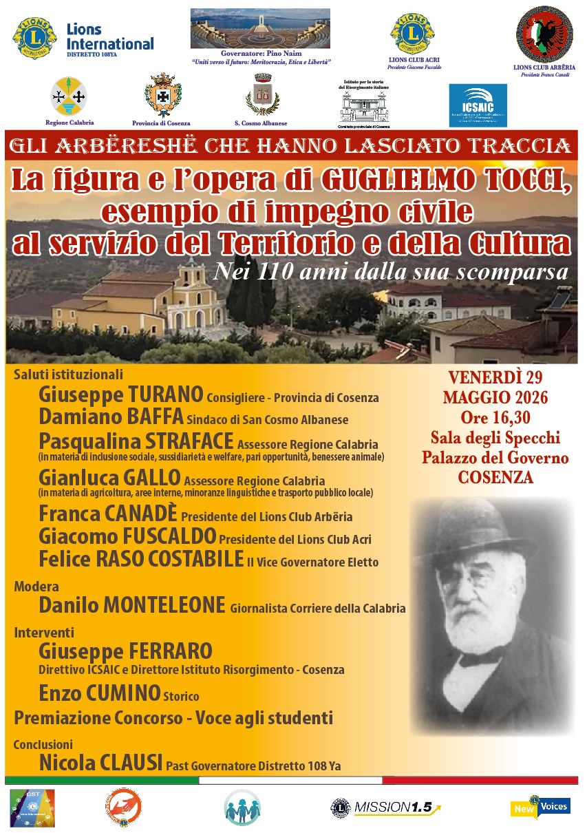 Guglielmo Tocci a 110 anni dalla scomparsa. A Cosenza con l’ICSAIC un convegno su cultura arbëreshë