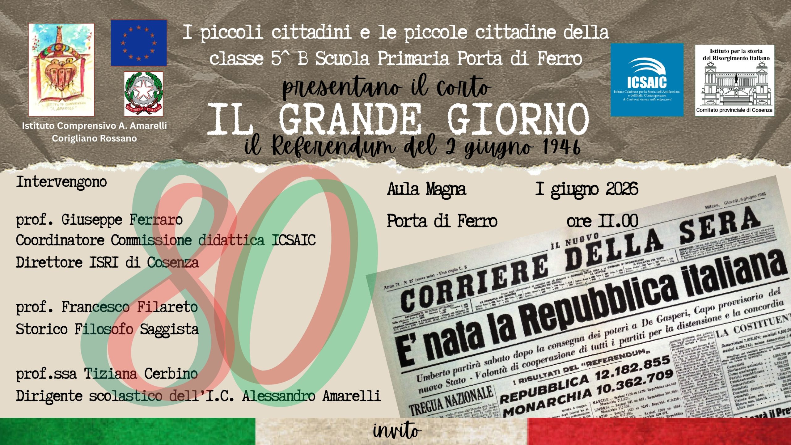 “Il Grande Giorno”: gli alunni di Corigliano Rossano raccontano in un cortometraggio la nascita della Repubblica Italiana