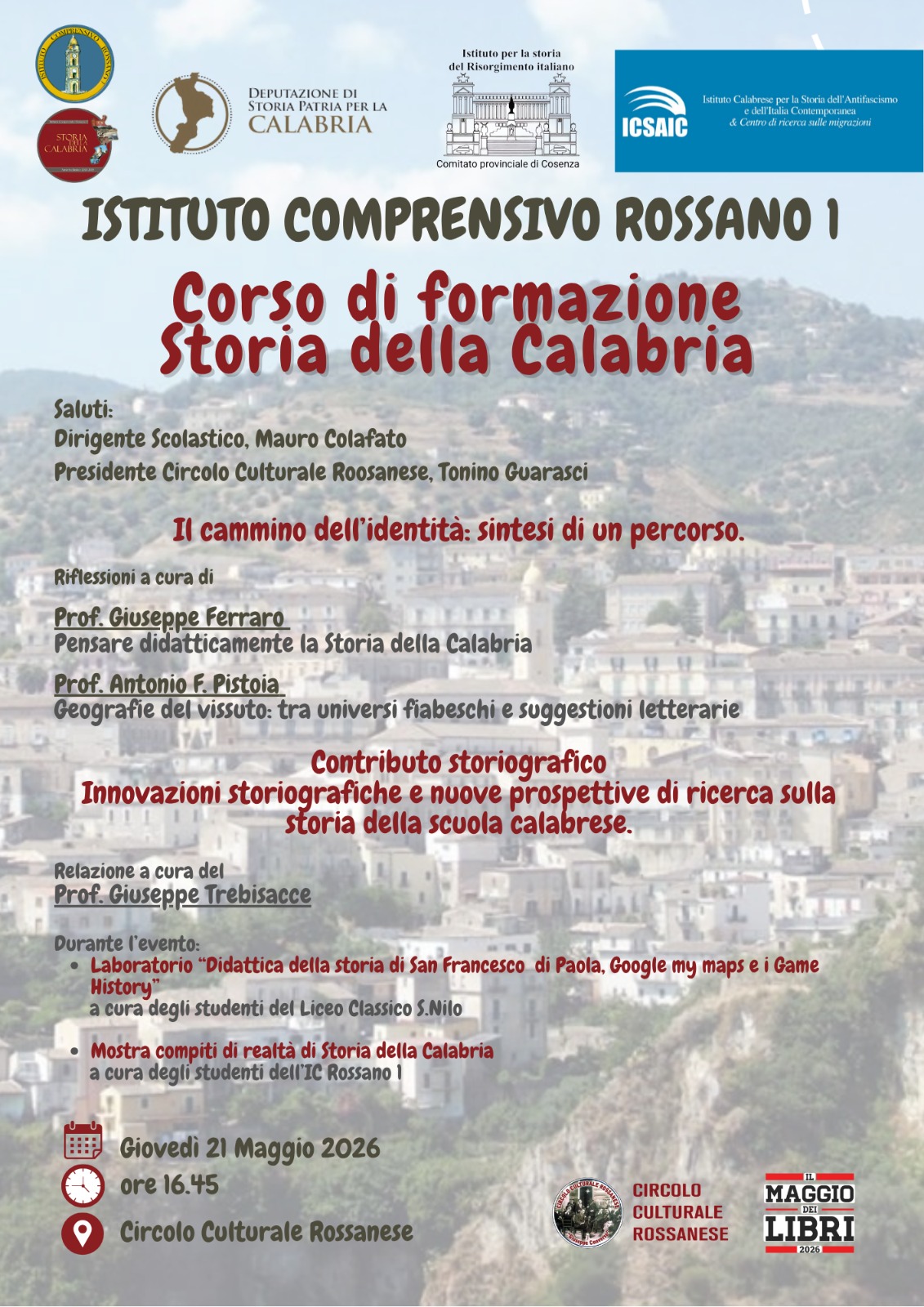 «Il cammino dell’identità», corso formativo di storia calabrese a Rossano con l’ICSAIC