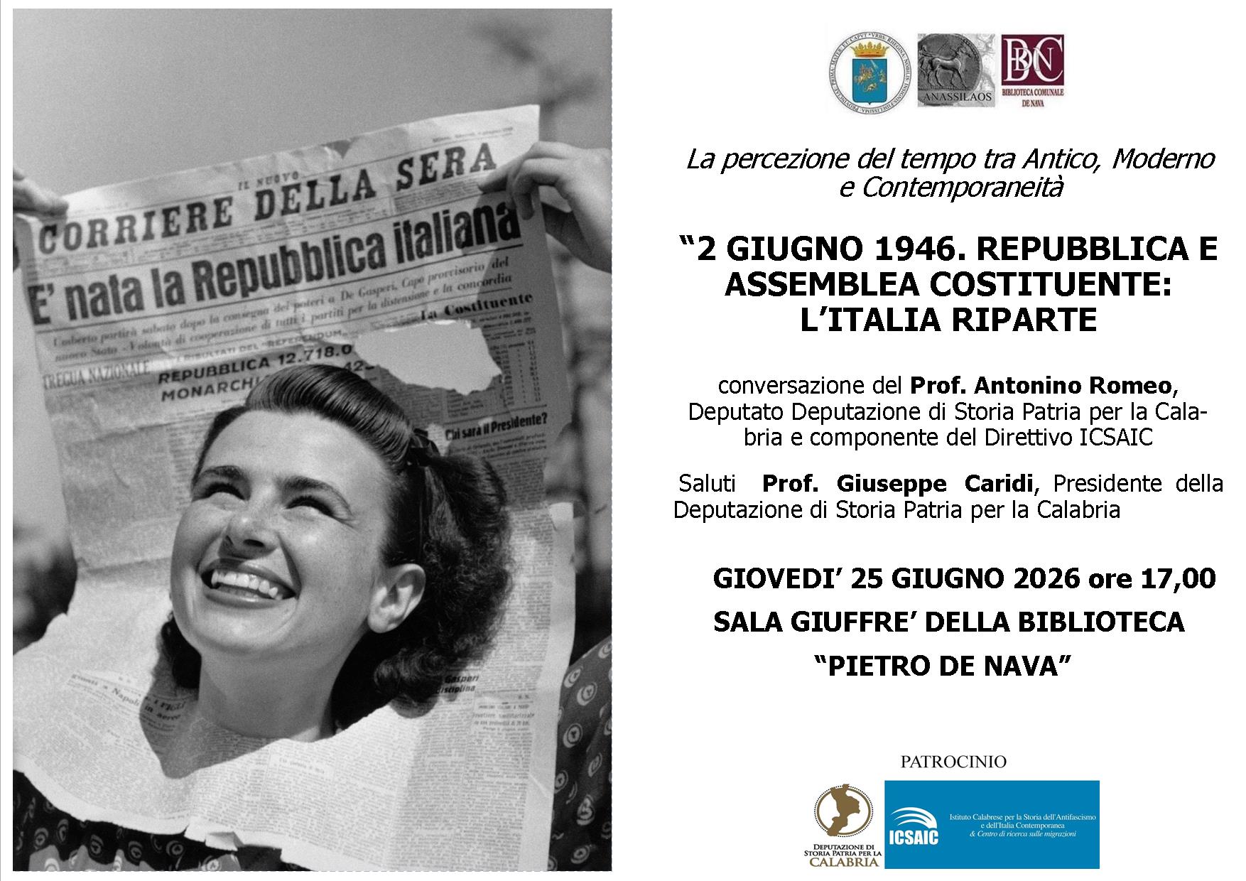 Costituente e Repubblica: a Reggio Calabria con Caridi e Romeo relatore